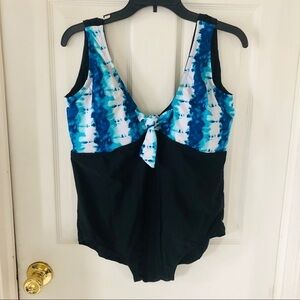 NWOT BLEU ICE one piece black & blue tie front plus swimsuit size 18 & 22